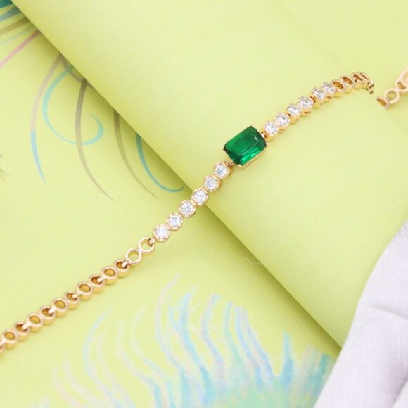 Rose Gold Bracelet with Emerald Green Center and Clear Crystals, XPBL0704 - Picture 7 of 12